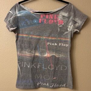 Pink Floyd Dark Side of the Moon Gray Graphic Concert Band Tee Rainbow Print M/L